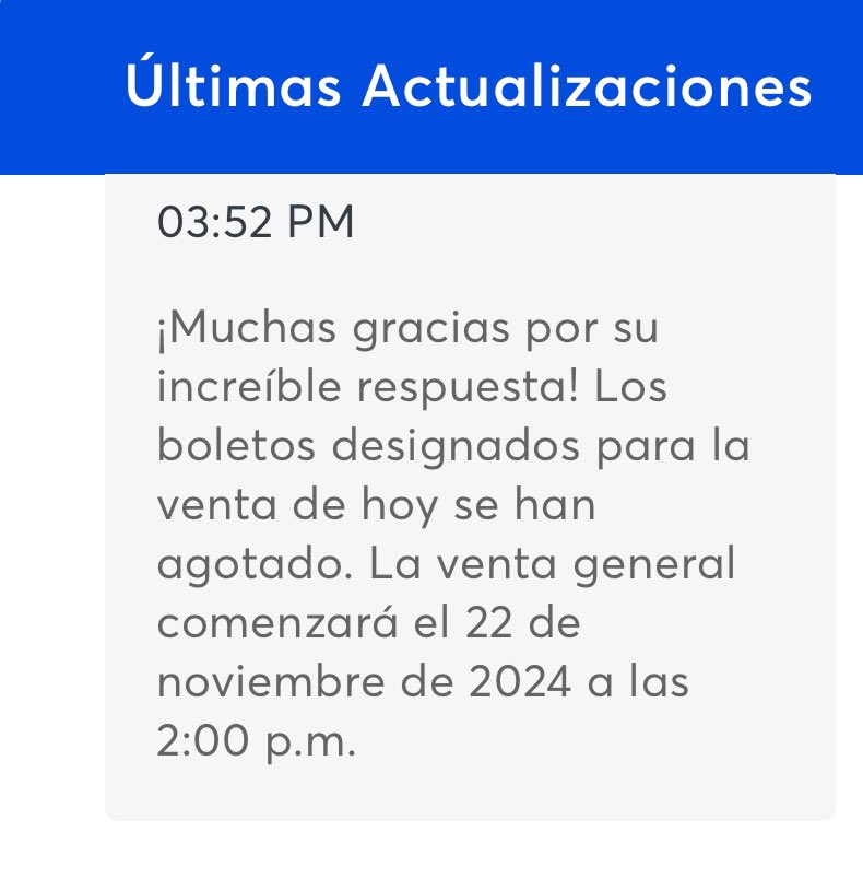 skzlatamproject's tweet photo. Anuncio de Ticketmaster
La preventa está agotada
Venta general mañana https://t.co/6UhipylqGw