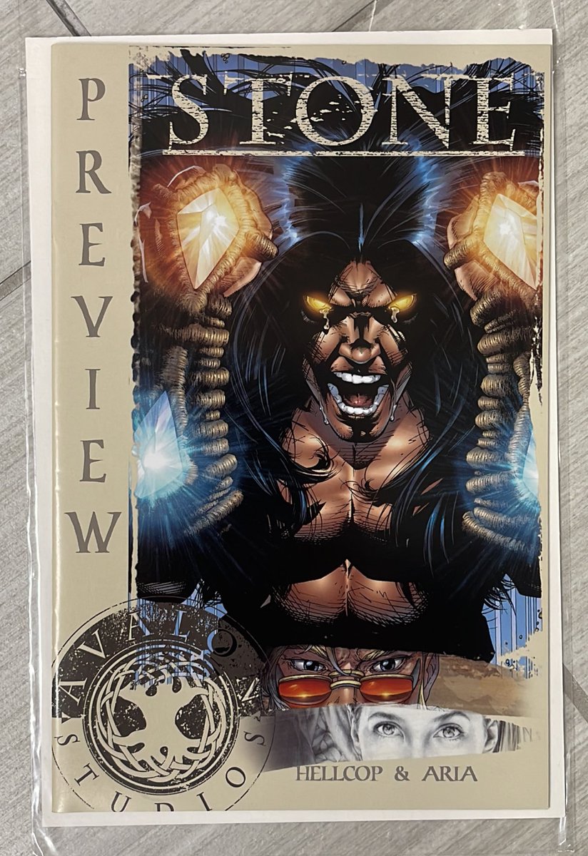 rholmes0520's tweet photo. Starting today! It’s daily books from Avalon Studios! First up, a preview book featuring @WhilcePortacio and Brian Haberlin’s Stone! Hellcop and Aria! Just beautiful books. Stay tuned! #comics #Stone #Hellcop #Aria https://t.co/qCfuvTfy0t