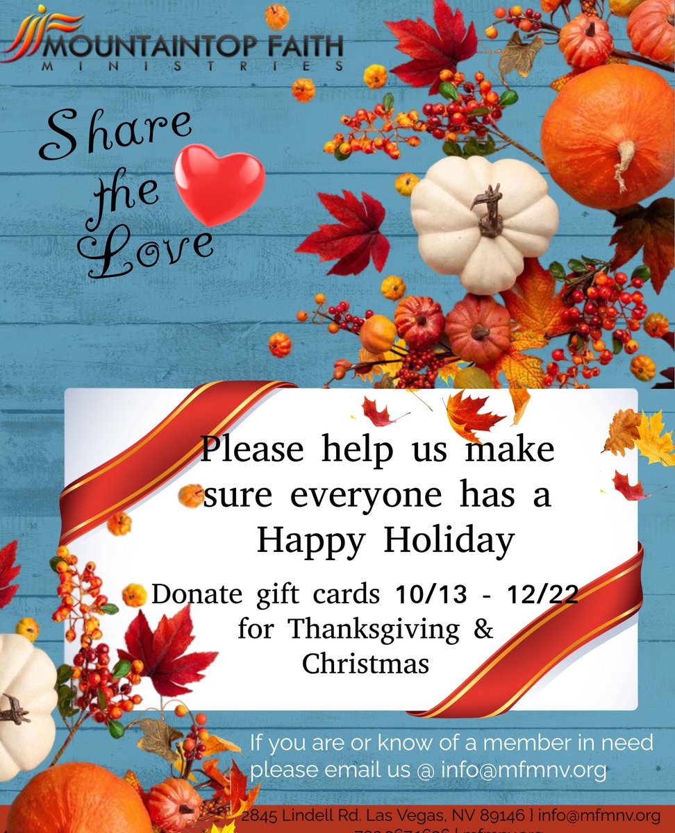 Share the Love and help a family this holiday season! Grocery or general Gift card donations can be dropped off in the lobby or in the offering box. Thank you for your generosity!❤️ #giftcard #donations #sharethelove #MFM