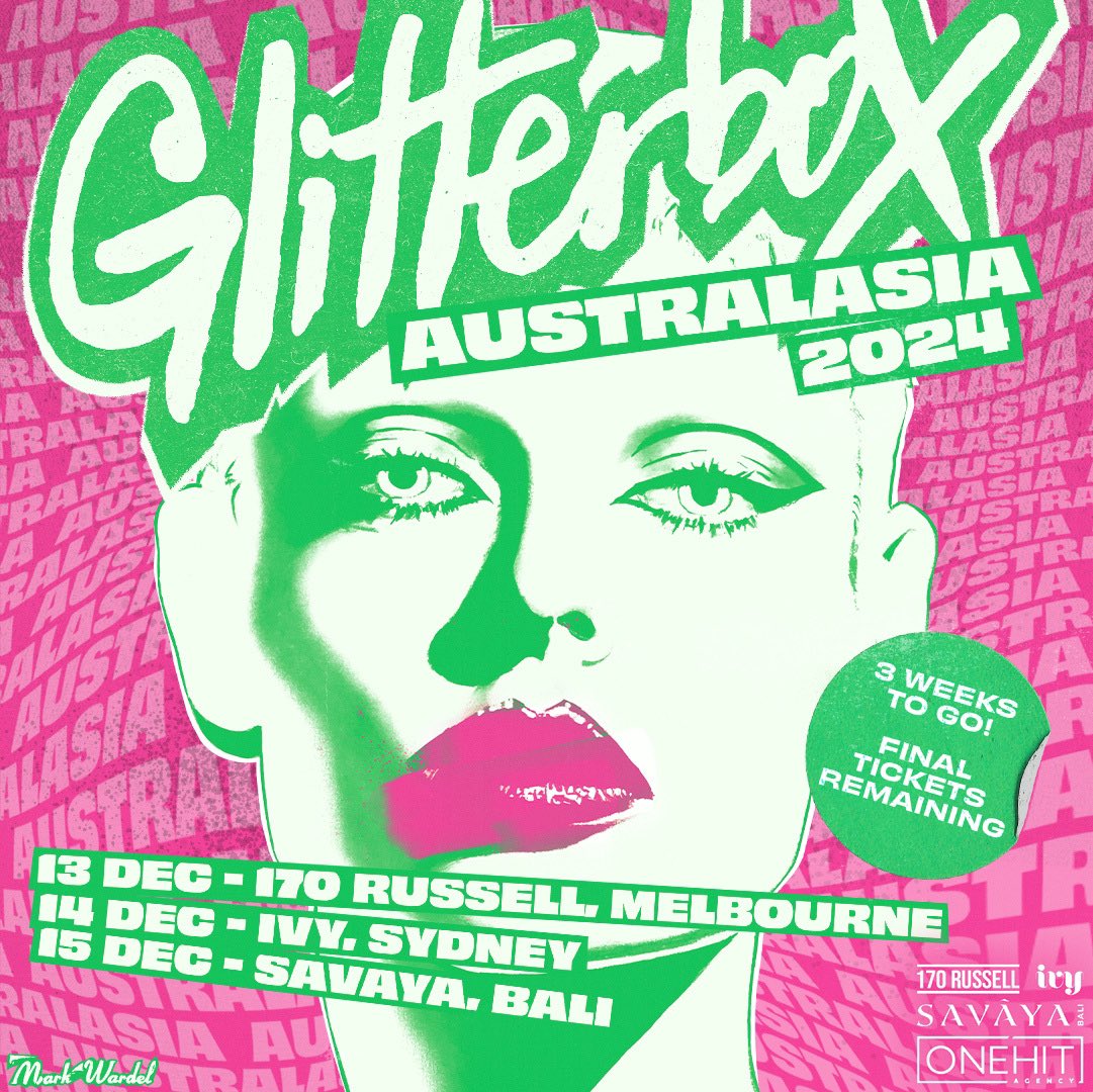 Glitterbox (@glitterbox) on Twitter photo Only 3 weeks to go now until we head down under 🇦🇺⬇️
<a href="/LouieVeganyc/">Louie Vega</a>
<a href="/djtoddterry/">Todd Terry</a>
<a href="/MelvoBaptiste/">Melvo Baptiste</a>
Final tickets available here - glitterboxibiza.com/australasia Only 3 weeks to go now until we head down under 🇦🇺⬇️
<a href="/LouieVeganyc/">Louie Vega</a>
<a href="/djtoddterry/">Todd Terry</a>
<a href="/MelvoBaptiste/">Melvo Baptiste</a>
Final tickets available here - glitterboxibiza.com/australasia