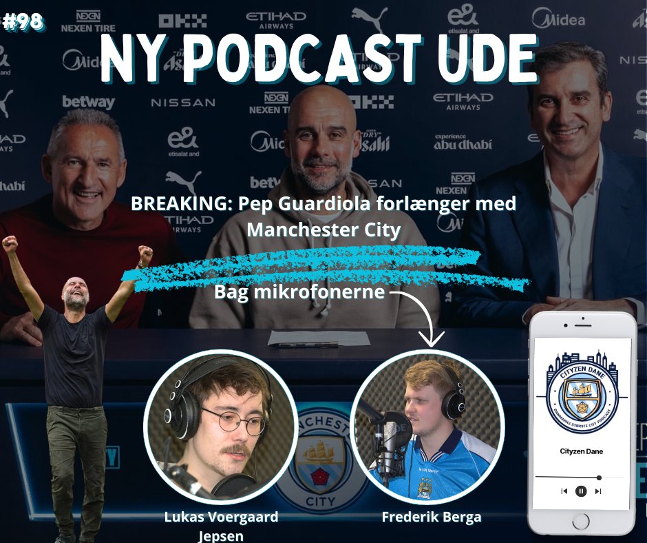 CityzenDane's tweet photo. Ny Cityzen Dane i dit podcast-feed! 🎙️
Here to stay ✍️

Pep Guardiola har forlænget sin kontrakt med Manchester City, ikke bare med et, men med to år! 

I et breaking afsnit diskuterer vi den gode nyhed, og hvilken betydning det har for klubben 🩵 https://t.co/V662Y1h3Ys