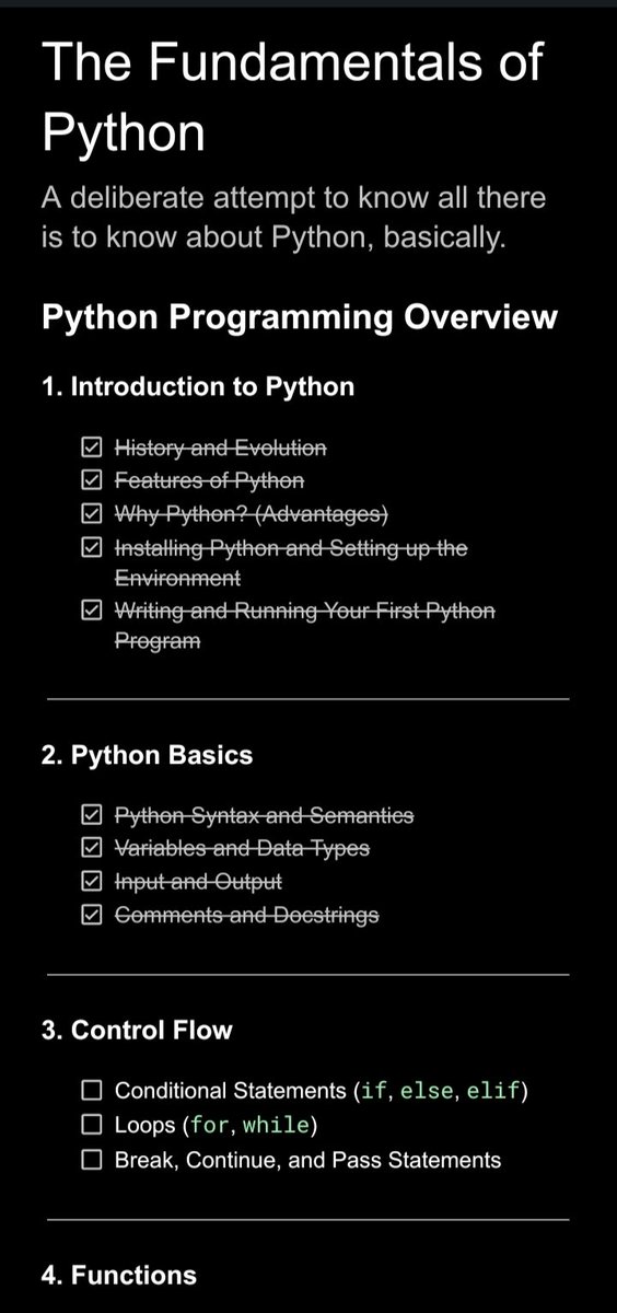 tpauldike's tweet photo. On #day_3 of #500days #BackToCodes:
I spent most of the time trying to get use to my PC again, 9 months of no coding is such a long time, you know?

Then I had a well planned course outline, from ChatGPT, on the fundamentals of Python and followed the prescribed order. https://t.co/SUIsL51VLR