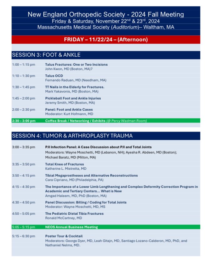 We look forward to seeing everyone tomorrow morning at the Massachusetts Medical Society as President Scott Ryan, MD kicks off the 2024 NEOS Annual Fall Meeting.