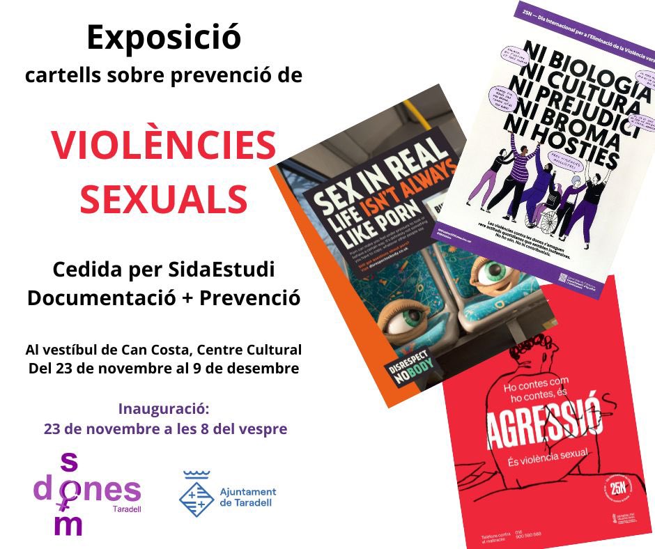 📢 Aquest dissabte inaugurarem l'exposició de cartells sobre prevenció de les violències sexuals. 

🫴  Ens l'ha cedit Sida Estudi, una associació que vetlla perquè tothom pugui gaudir de la seva sexualitat.
 
📆 Fins el 9 de desembre al vestíbul de Can Costa!

#25N #somdones
