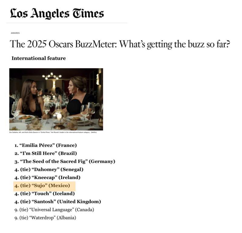 Pimienta Films (@pimientafilms) on Twitter photo 🐴🔥 Sujo en el 4to lugar de las predicciones hacia el Oscar de <a href="/latimes/">Los Angeles Times</a>
¡Felicidades <a href="/astridrondero/">Astrid Rondero</a> y <a href="/fer_valadez/">Fernanda Valadez</a>! ❤️ 🐴🔥 Sujo en el 4to lugar de las predicciones hacia el Oscar de <a href="/latimes/">Los Angeles Times</a>
¡Felicidades <a href="/astridrondero/">Astrid Rondero</a> y <a href="/fer_valadez/">Fernanda Valadez</a>! ❤️