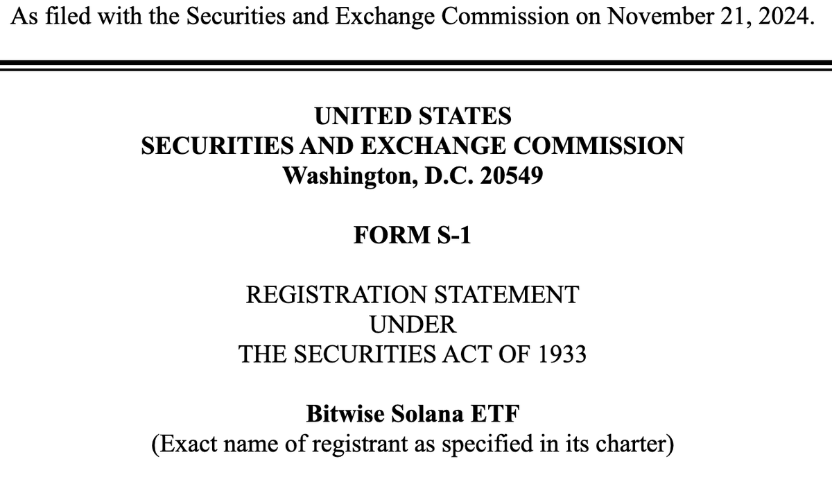BREAKING: <a href="/bitwise/"></a> FILES S-1 FOR SOLANA ETF