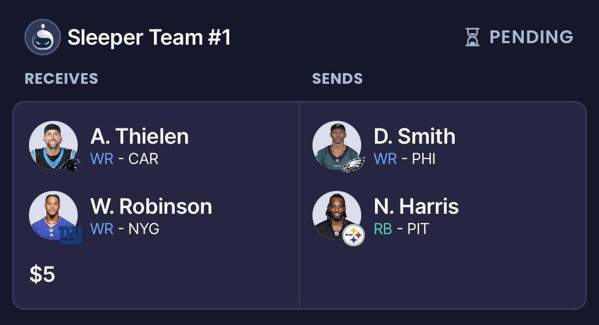 SleeperHQ's tweet photo. Wyd if you get sent this trade offer? 😭 https://t.co/ShfzTaFvH2