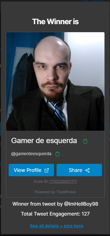 ImHellBoy98's tweet photo. Parabéns
@gamerdeesquerda
.  id: 1732226501171 https://t.co/dFlTz4ulim