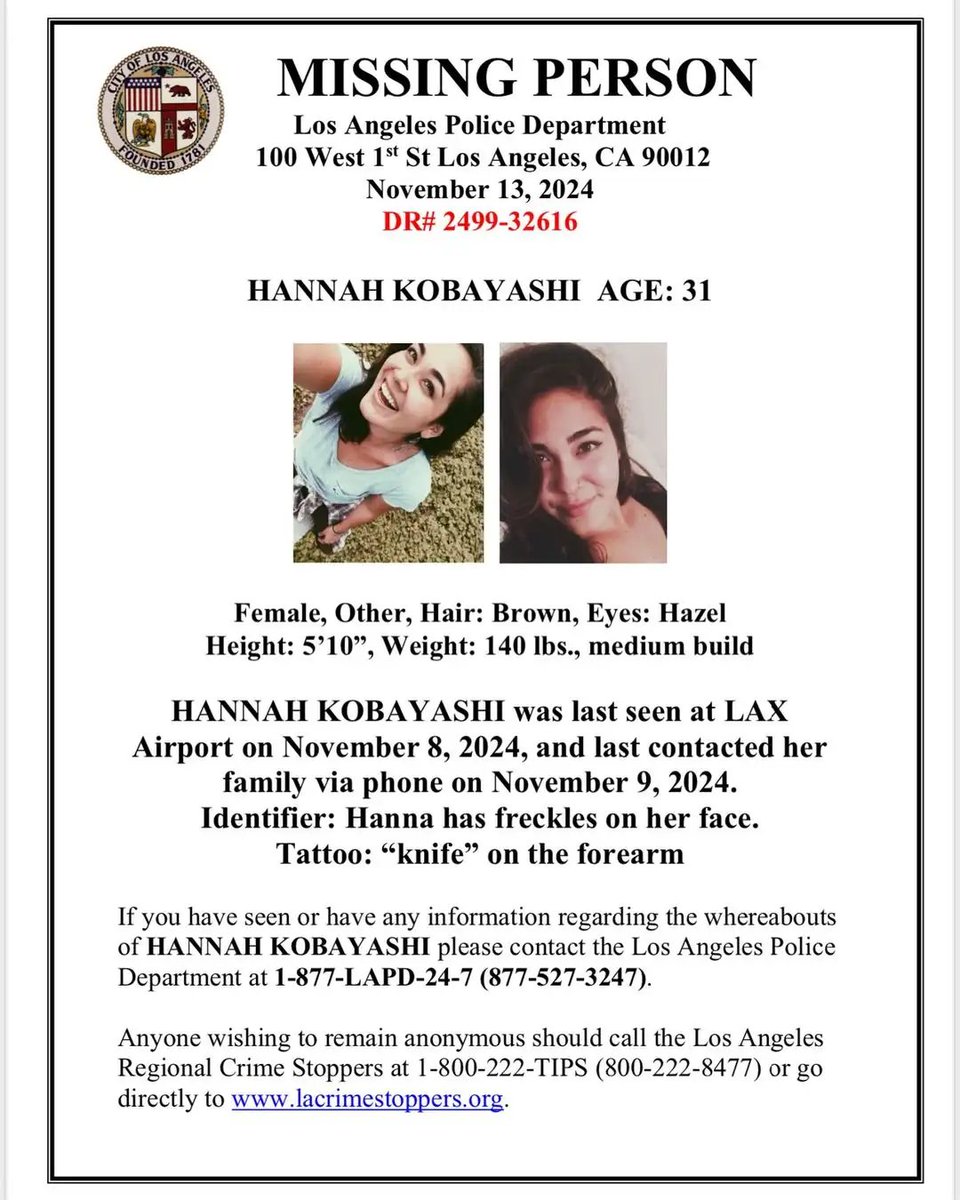SF_investigates's tweet photo. Heading out to help the family of Hannah Kobayashi search for her in Los Angeles. https://t.co/xYEin0xw8X