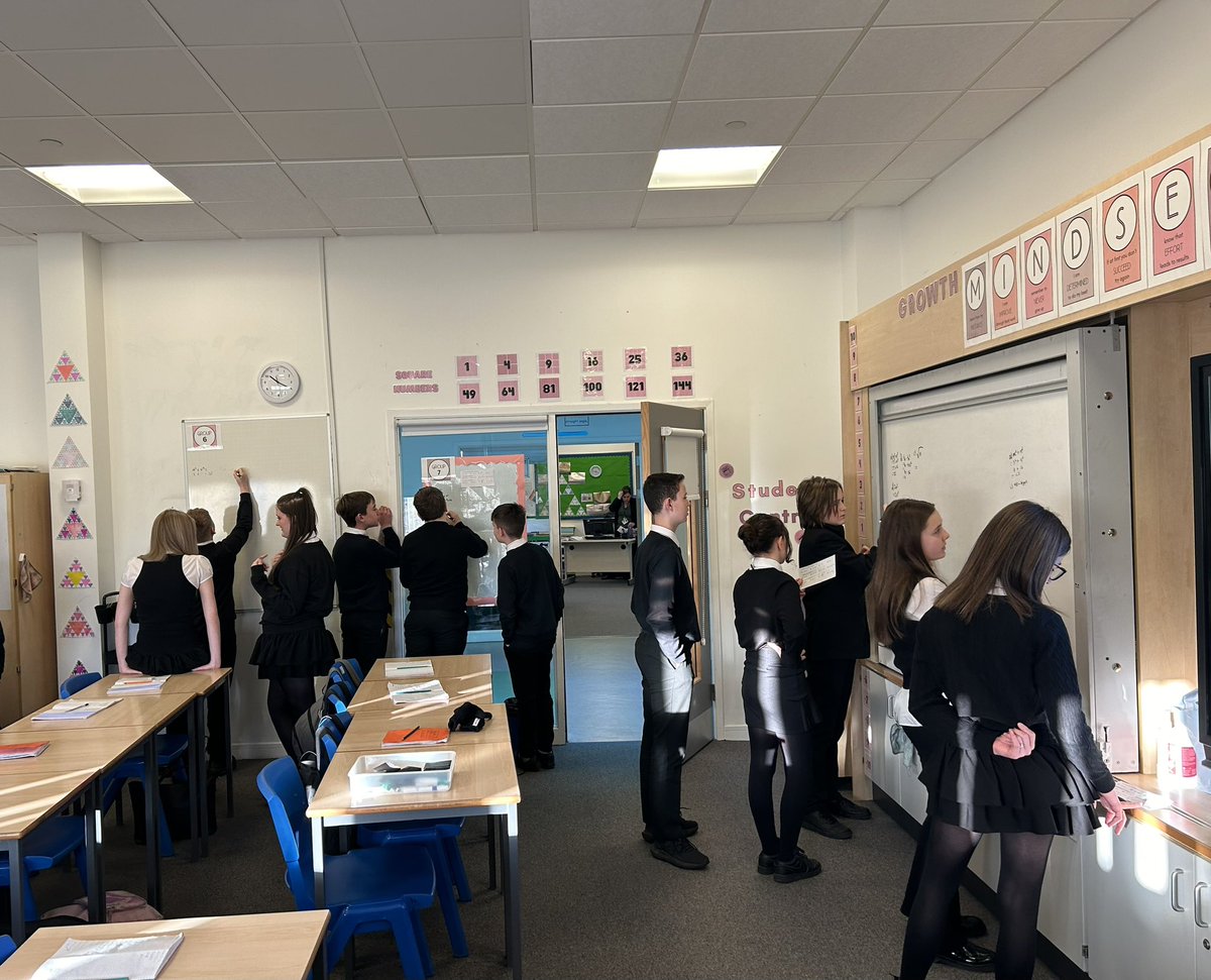 Working together at the vertical whiteboards 🖊️#BuildingThinkingClassrooms <a href="/theparkmains/">Park Mains High</a>