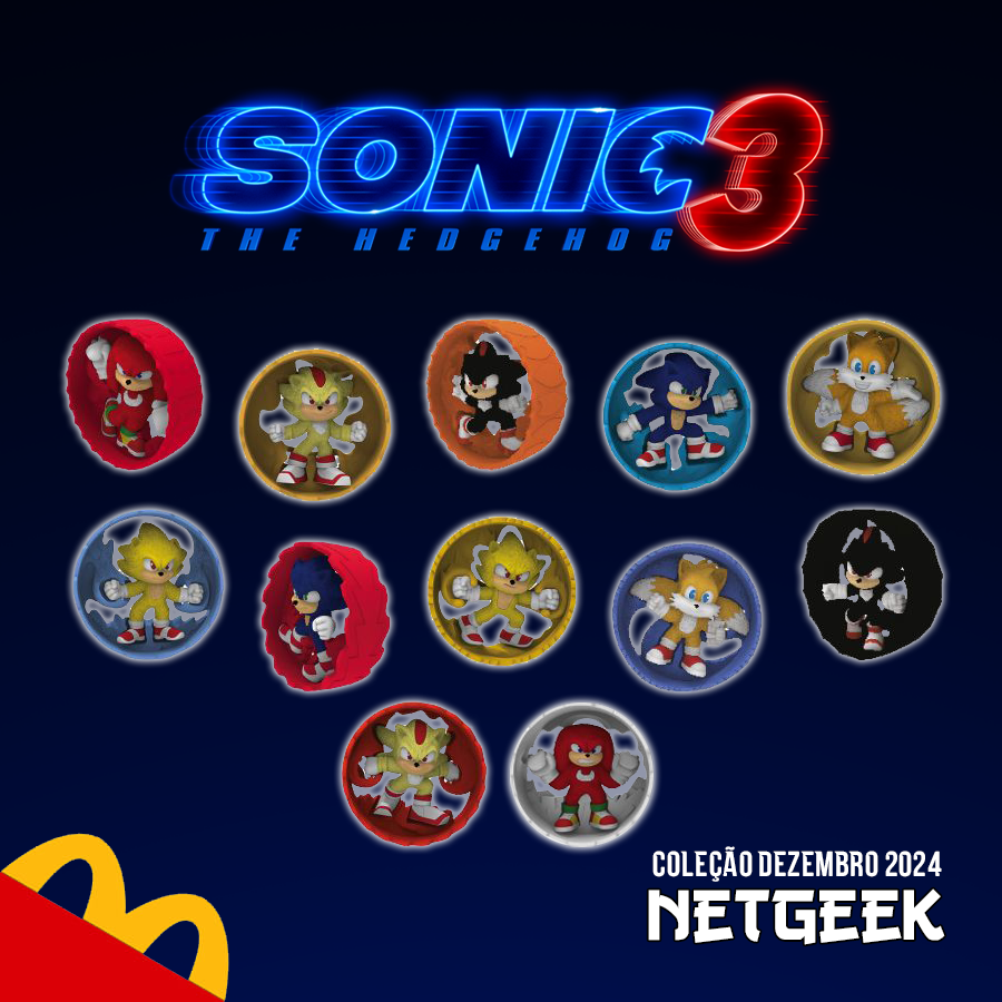 _netgeek's tweet photo. Sonic 3 é a nova coleção para o mês de dezembro no McLanche Feliz no McDonald's. Sonic, Shadow, Tails, Knucles, Super Shadow e Super Sonic aparecem na coleção de 12 personagens. Curtiram? #sonic #happymeal #mclanchefeliz #sonic3 #cajitafeliz #supershadow #supersonic #netgeek https://t.co/KScdcpCZiP