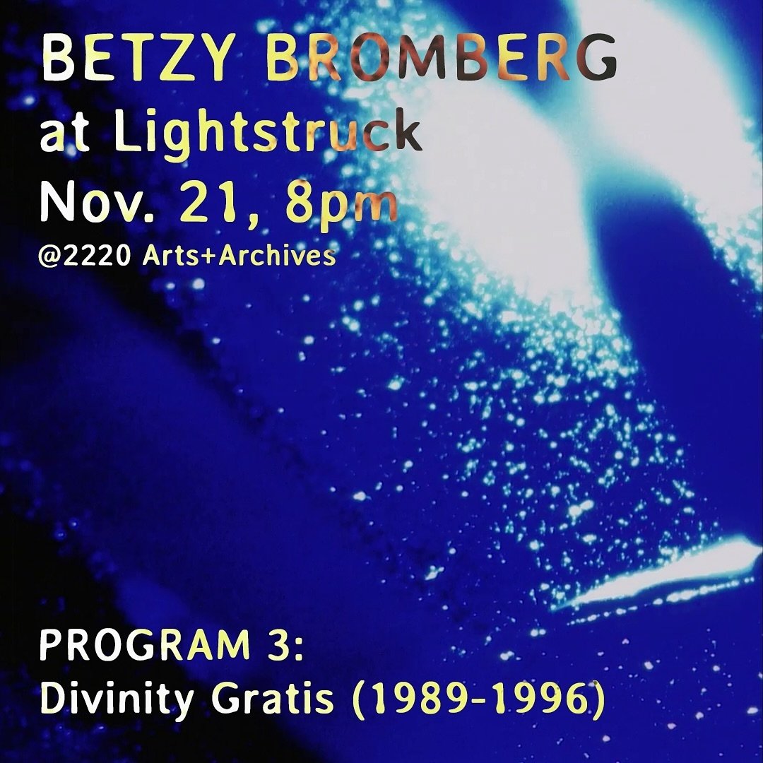 Tonight, Lightstruck concludes its three week residency w/ Betzy Bromberg with her feature Divinity Gratis. Screening at 8, doors at 7:30pm.

Tix at: link.dice.fm/W4c40bbb83b1