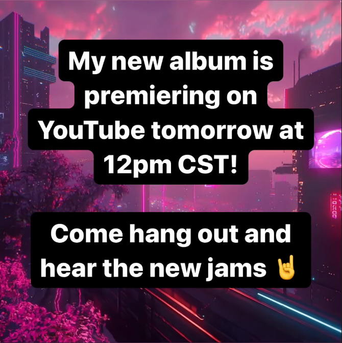 Visit my YouTube tomorrow for an album release listening party! Be sure to click the notify button via the link below. See ya tomorrow :) 
youtube.com/watch?v=-XX4J-…