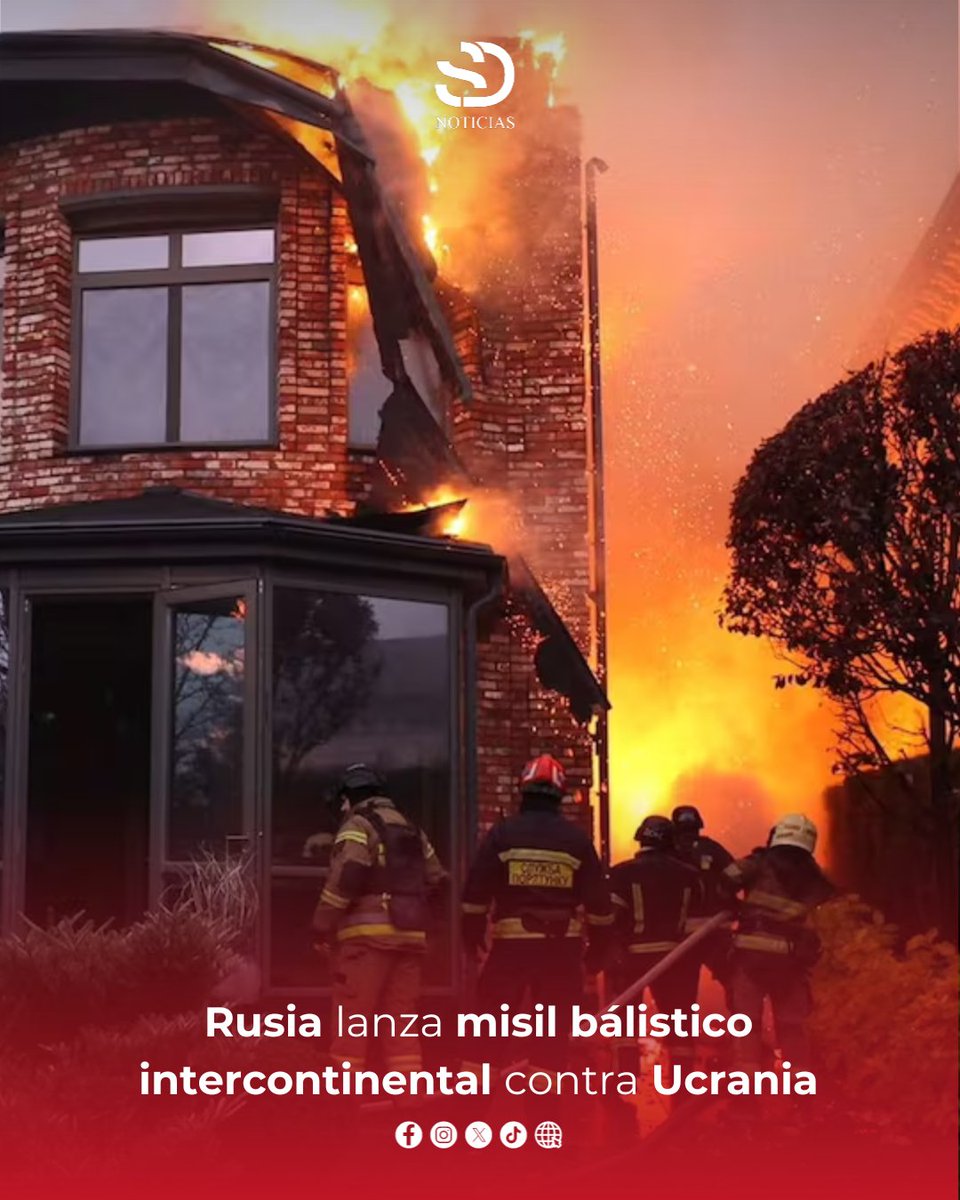 _sdnoticias's tweet photo. 🚨 #INTERNACIONAL| #Rusia lanza por primera vez un #misil intercontinental contra #Ucrania; con el objetivo de derribar fábricas e infraestructuras de la ciudad de #Dnipró. https://t.co/9YLsl1FwiX