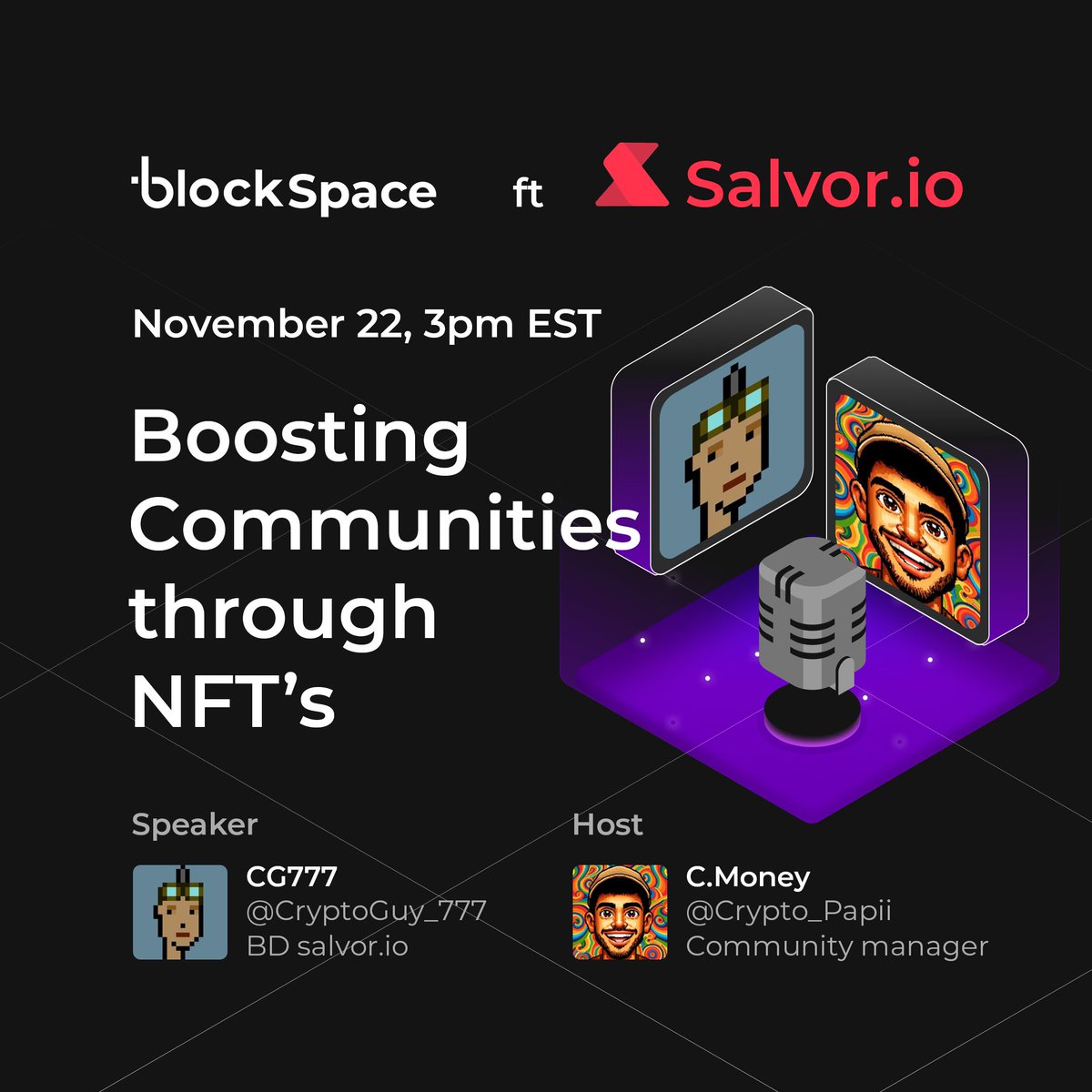 BlockpayNetwork's tweet photo. 📣 Reminder! 
🎙️BlockSpace is back tomorrow with @salvor_io 🚢🔺

🎙️ Boosting Communities through NFTs 🖼️
📅 Friday, Nov 22, 3:00 PM EST
🔗 https://t.co/MB7PdKXKEt

Join @crypto_papii and @cryptoguy777 to discuss Salvor's incredible growth in TVL, with continued support from the @avax Boost Program 🔺
We’ll also talk about the latest drops like @BoneThugzPFPs 💀and Bad Bunnies by @sabet 🐰

Don't miss it! 🔔

#BlockSpace #AvalancheNFTs
