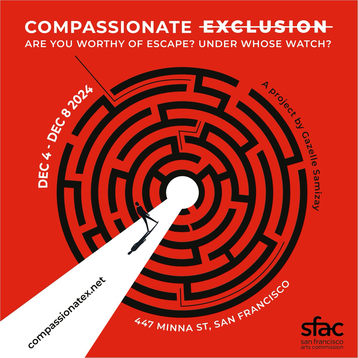 CAST (@castsf) on Twitter photo Experience “Compassionate Exclusion: An Escape Room” at #447Minna on December 4-8!
Artist <a href="/gsamizay/">Gazelle Samizay</a> and game designer Ramsey Nasser created a narrative that explores the complexities of seeking refuge in a fictional war-torn country.
🔗 Ticket info: tix.compassionatex.net Experience “Compassionate Exclusion: An Escape Room” at #447Minna on December 4-8!
Artist <a href="/gsamizay/">Gazelle Samizay</a> and game designer Ramsey Nasser created a narrative that explores the complexities of seeking refuge in a fictional war-torn country.
🔗 Ticket info: tix.compassionatex.net