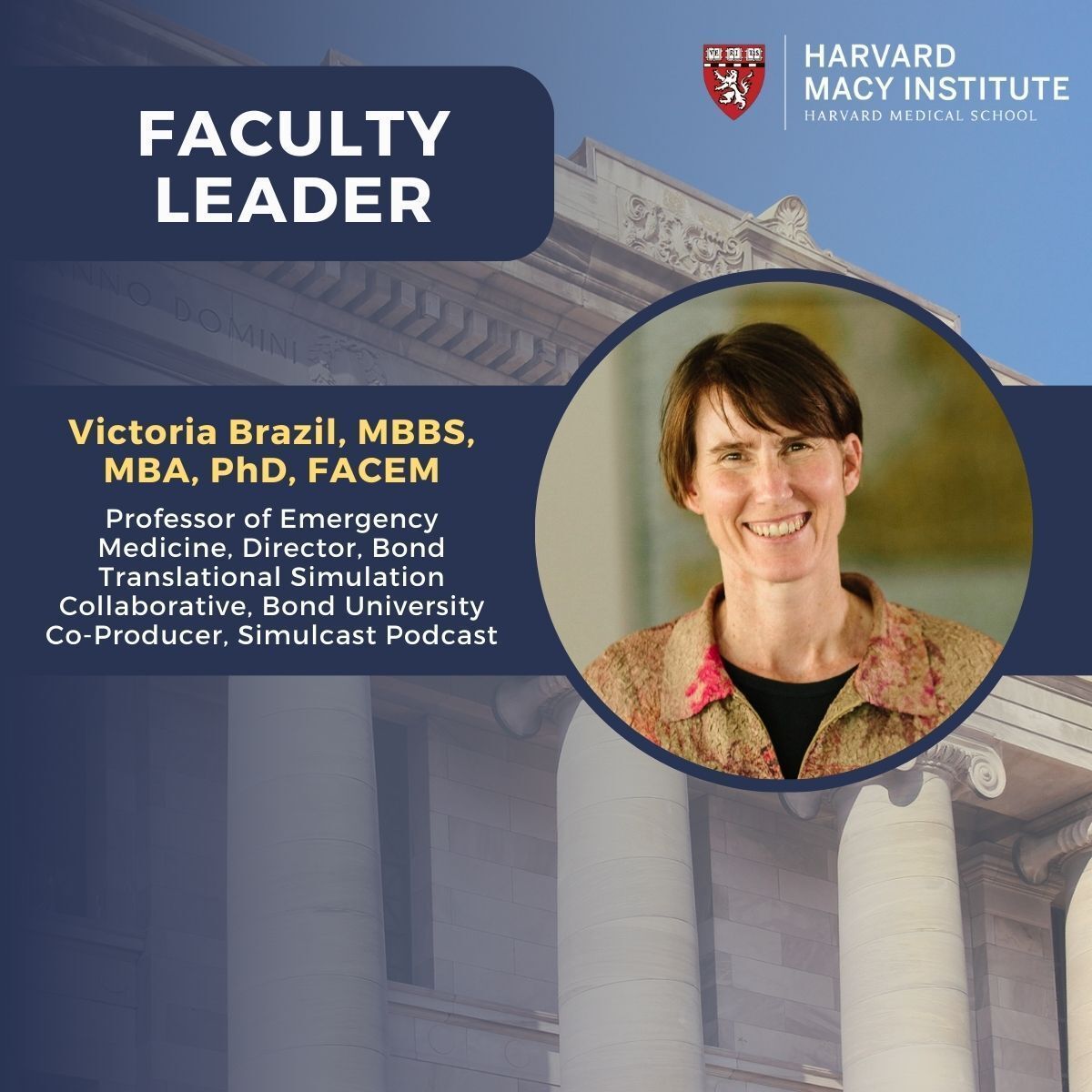 Harvard Macy (@harvardmacy) on Twitter photo Meet <a href="/SocraticEM/">Victoria Brazil</a>, member of our #HMICommunity Faculty Leaders! Victoria is a professor of emergency medicine and the director of the Translational Simulation Collaborative at Bond University. We're excited for her to host an upcoming 5th season of the HMI podcast! Thank you, Vic! Meet <a href="/SocraticEM/">Victoria Brazil</a>, member of our #HMICommunity Faculty Leaders! Victoria is a professor of emergency medicine and the director of the Translational Simulation Collaborative at Bond University. We're excited for her to host an upcoming 5th season of the HMI podcast! Thank you, Vic!