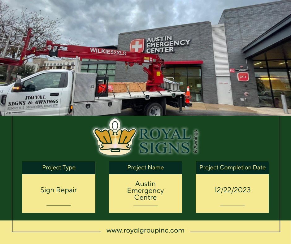 royalsigns_ATX's tweet image. On the job and making a difference! Here’s a glimpse of our truck in action, repairing Austin Emergency Centre's sign to ensure visibility and professionalism. Trust us for all your sign maintenance needs!
#SignCompanyNearMe #NationalSignCompany #HTX #DFW #ATX
