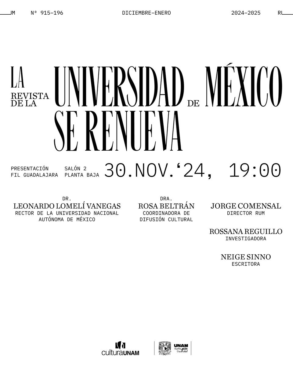 📚 ¡Qué mejor lugar para celebrar nuestra renovación que la @filguadalajara! 🥳 Preparamos un número especial con nuevo diseño, nuevas secciones y un dossier dedicado a PAZ. ✨ ¡Están todos invitados!

👉🏽 Habrá interpretación en lengua de señas mexicana (LSM).

<a href="/rossanareguillo/">Rossana Reguillo</a>