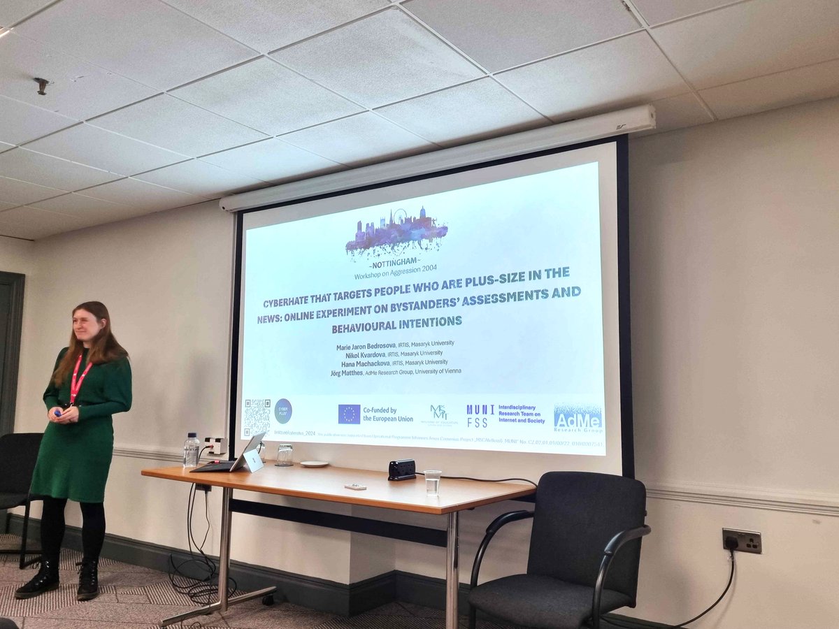 cyberplus2024's tweet photo. I’m thrilled to have presented our experiment results at the Workshop on Aggression in Nottingham! 🎉 We explored what shapes bystanders' appraisals of and reactions to #cyberhate targeting plus-size people. 💻💬 Stay tuned—the full presentation will be online soon! 🌐 #woa2024 https://t.co/bXgtMmMrkN