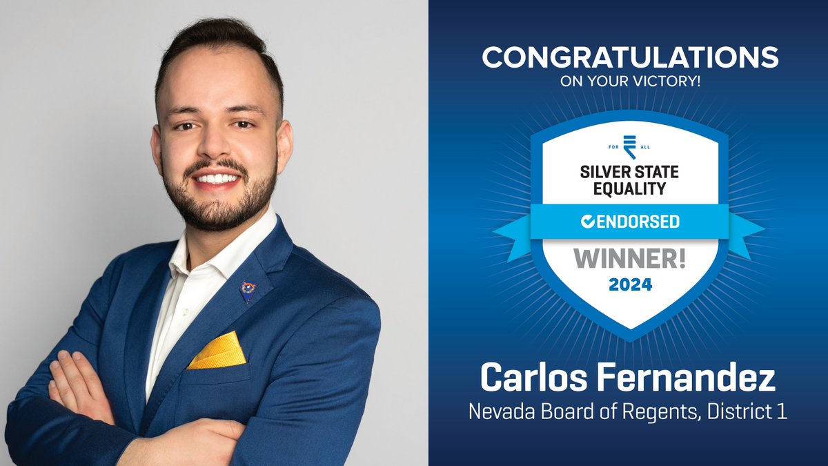 Congratulations to <a href="/Fernandez4NV/">Carlos D. Fernandez</a> on his victory at the Nevada Board of Regents!🎉 We’re excited to partner with him as we keep fighting for a world that’s healthy, just, and fully equal for every LGBTQ+ person. 🏳️‍🌈🏳️‍⚧️ #EqualityWins