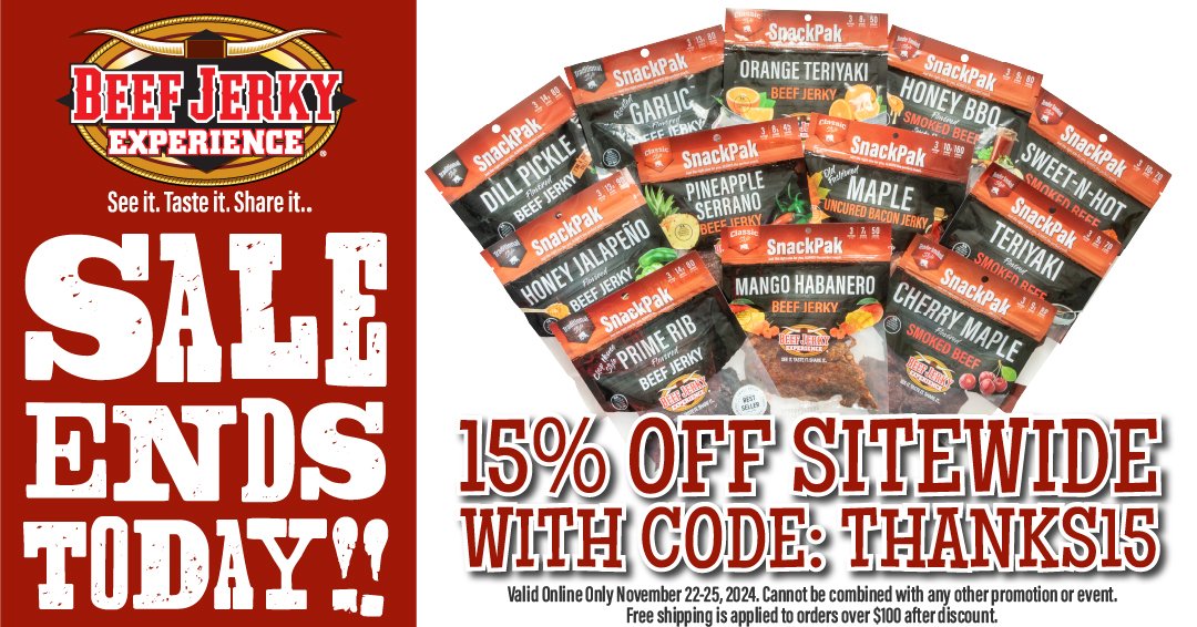 StockyardsBJO's tweet photo. There's still time to save! Sale ENDS Today! Save 15% online with code: THANKS15

https://t.co/YxA0k9TEw1

#shoplocal #save #beefjerky #ftworthstockyards #grapevinemillsmall https://t.co/8iRrGThl5Q