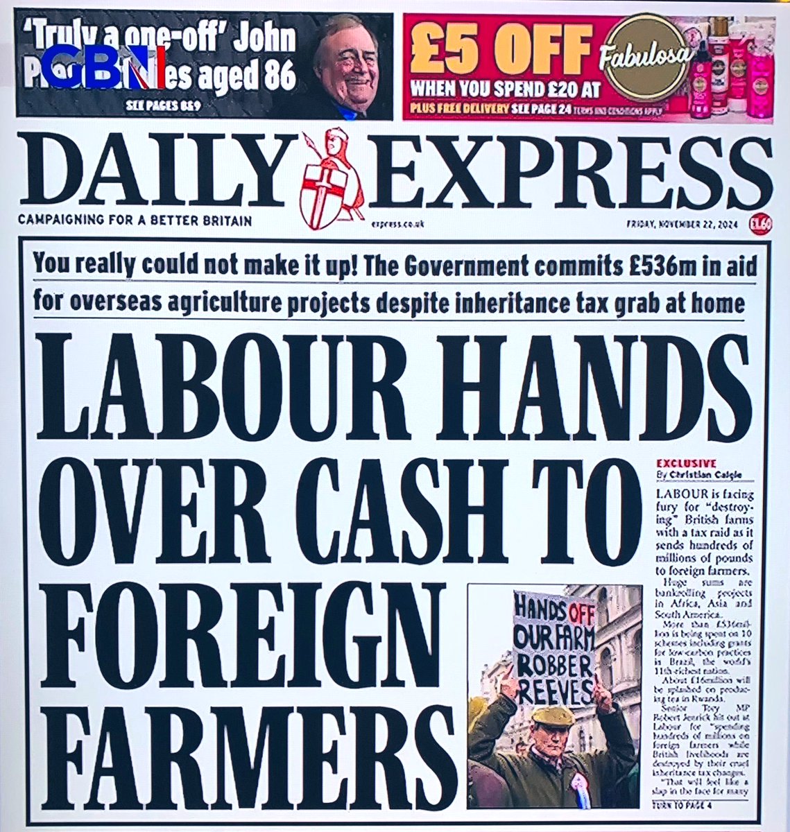 The Labour government commits £536m in aid for overseas agriculture projects despite an inheritance tax grab against family farmers in the UK.