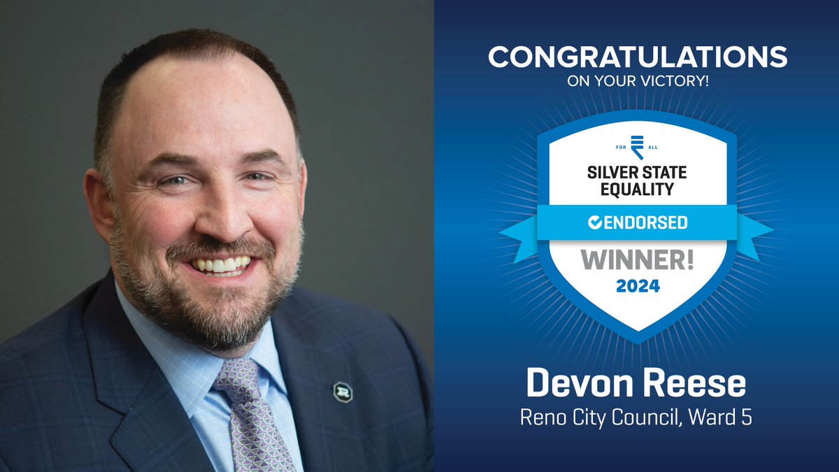 silverstateeq's tweet photo. Congratulations to @votereese on his victory in Reno!🎉 We’re excited to partner with him as we keep fighting for a world that’s healthy, just, and fully equal for every LGBTQ+ person. 🏳️🌈🏳️⚧️ #EqualityWins https://t.co/rzsRMY7CCu
