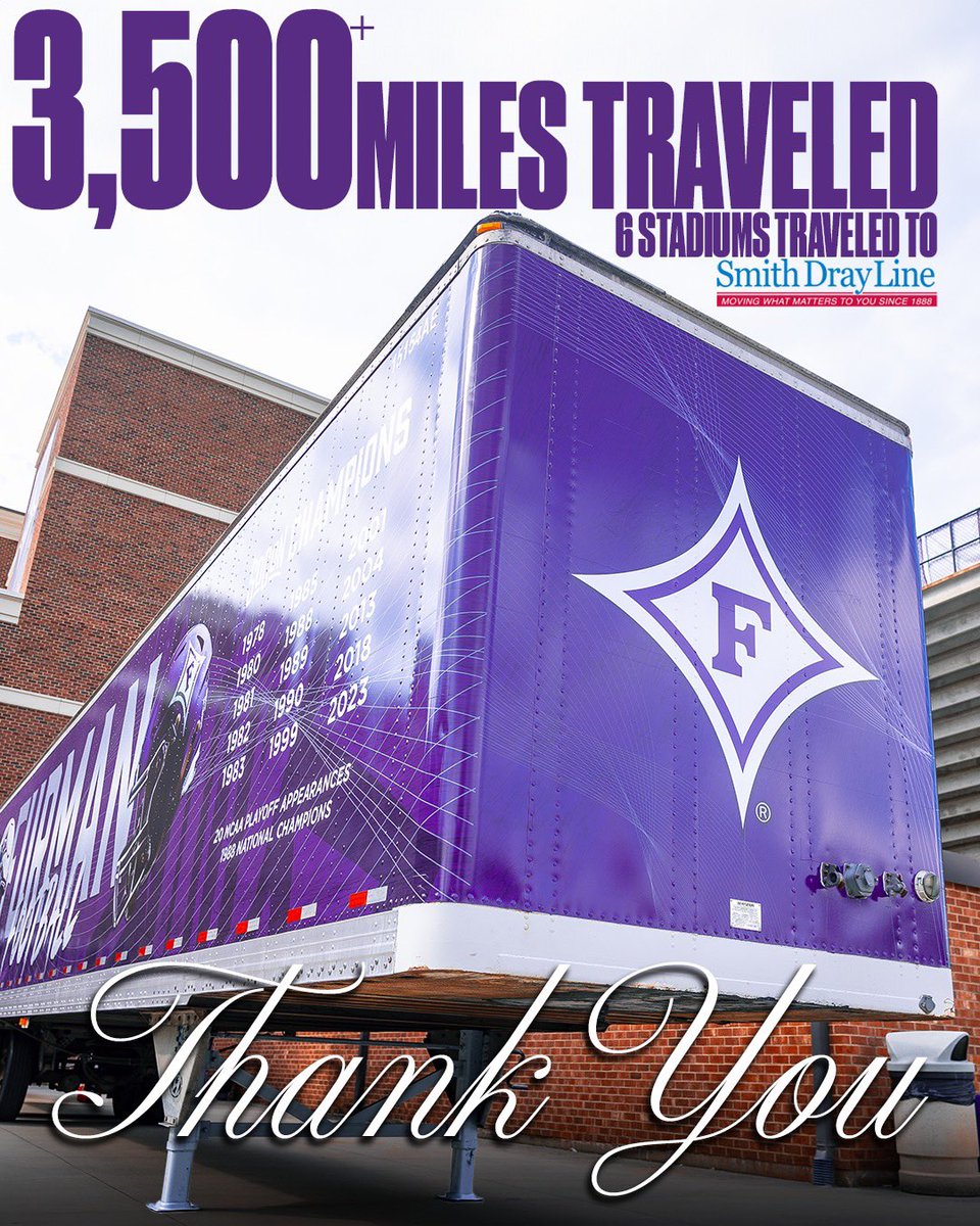 Furman Paladins (@furmanpaladins) on Twitter photo As we load our equipment truck one last time for the regular season finale in Macon, we can’t help but express our gratitude for our partner, Smith Dray Line. Thank you for being with us for over 3,500 miles this season! Here’s to many thousands more! ⚔️
#FUAllTheTime As we load our equipment truck one last time for the regular season finale in Macon, we can’t help but express our gratitude for our partner, Smith Dray Line. Thank you for being with us for over 3,500 miles this season! Here’s to many thousands more! ⚔️
#FUAllTheTime