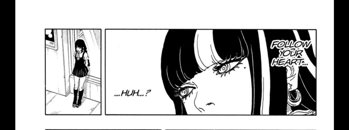 Serenely_san's tweet photo. Looks like Eida knew from jump that Shikamaru planned for Mitsuki to help Boruto escape. From Kashin Koji’s toad apparently. Also, I think Eida may be falling for Boruto. We’ll see how that pans out. #BorutoTwoBlueVortex #BorutoTwoBlueVortexCh16 #BorutoTwoBlueVortexChapter16 https://t.co/0s84FnYlJB