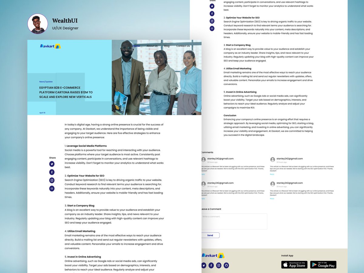 wealth_ui's tweet photo. Day 21/30 😊
A look at how davkart’s blog page looks like 👀
What do you think of this?? 🤔 https://t.co/UxlWOfe5t1