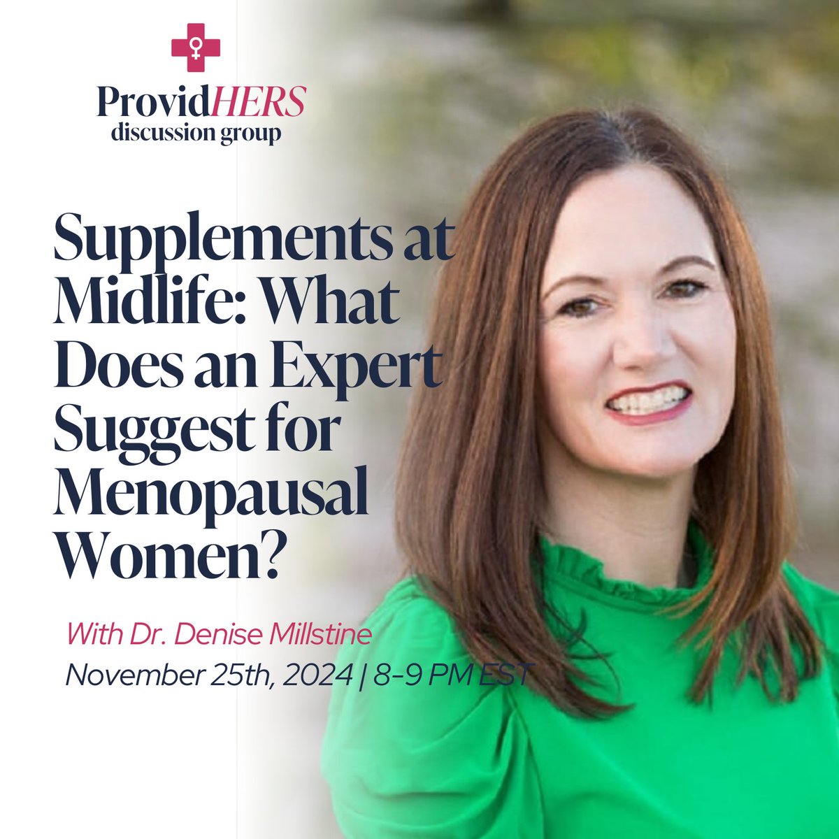 Join us Monday, November 25th at 8:00 PM for a case-based discussion on "Supplements at Midlife: What Does an Expert Suggest for Menopausal Women?" with Denise Millstine, MD.

To join us visit: msmedicine.com/providhers-dis…