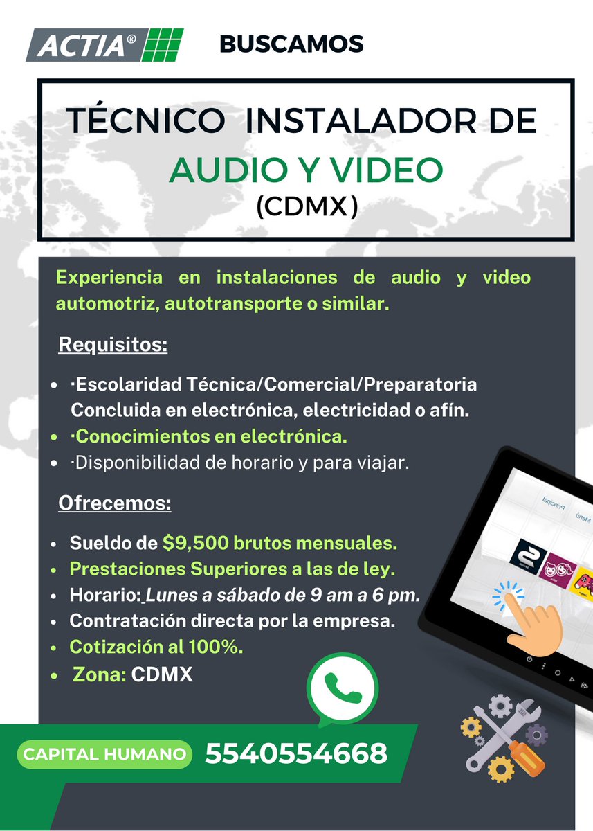 Actia México (@actiamexico) on Twitter photo Quieres ser parte del equipo Actia de México!!!!!
Tenemos Vacantes en diversas partes de la República
Para más información ponte en contacto por WhatsApp al (55) 40 55 46 68 ó al correo de auxrh@actia.com.mx
🚌📫🗓📊📈 Quieres ser parte del equipo Actia de México!!!!!
Tenemos Vacantes en diversas partes de la República
Para más información ponte en contacto por WhatsApp al (55) 40 55 46 68 ó al correo de auxrh@actia.com.mx
🚌📫🗓📊📈