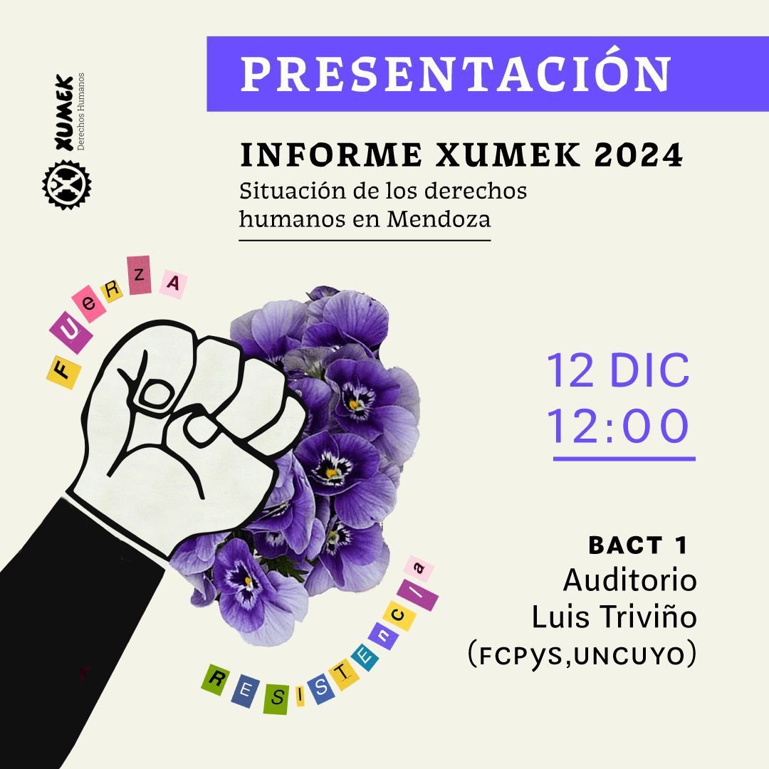 ¡Se viene la presentación de nuestro INFORME 2024!
Continuamos trabajando para visibilizar la situación de los derechos humanos en Mendoza
📍Les esperamos jueves 12 de diciembre 12 h en el BACT 1 Auditorio Luis Triviño, planta baja, FCPyS-UNCUYO