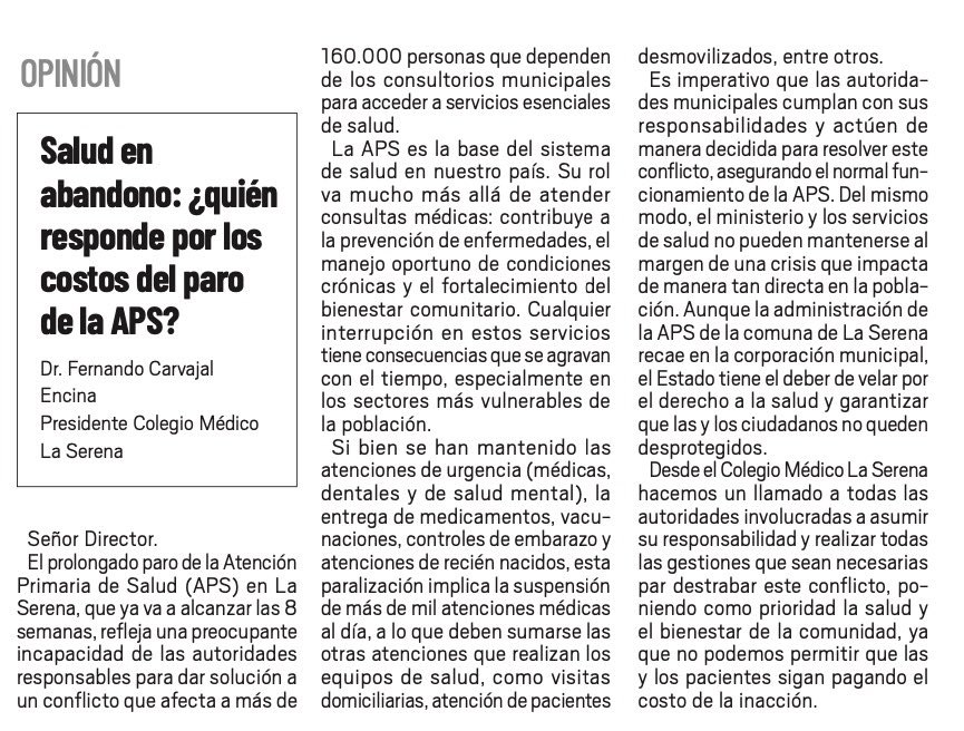 Autoridades <a href="/munilaserena/">Municipalidad de La Serena</a> no han sido capaces de solucionar paro  prolongado en #APS. Los pacientes esperan.
