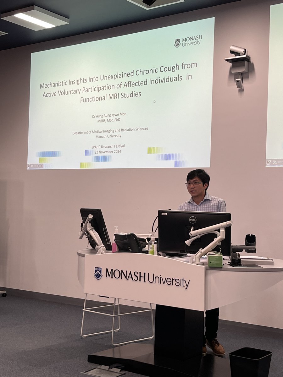 Monash RAIL Research Centre (@railmonash) on Twitter photo Dr Aung Aung Kywe Moe from <a href="/Monash_DMIRS/">Monash_DMIRS</a> now presenting at the 2024 <a href="/SPAHCMonash/">Monash Uni Primary and Allied Health Care</a> research festival on mechanistic insights into unexplained chronic cough from active voluntary participation of affected individuals in functional MRI studies Dr Aung Aung Kywe Moe from <a href="/Monash_DMIRS/">Monash_DMIRS</a> now presenting at the 2024 <a href="/SPAHCMonash/">Monash Uni Primary and Allied Health Care</a> research festival on mechanistic insights into unexplained chronic cough from active voluntary participation of affected individuals in functional MRI studies