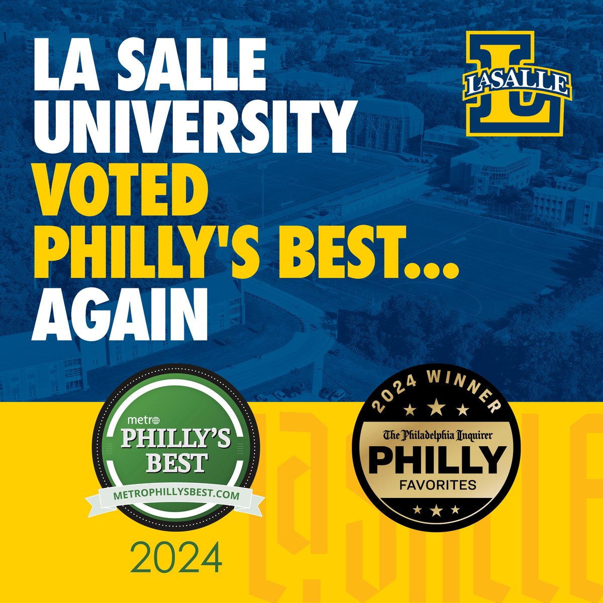 La Salle was voted best in Philly 2024 from <a href="/MetroPhilly/">MetroPhilly</a> for... 

⭐ Best College President - Daniel J. Allen
⭐ Best College Sports Program- @goexplorers  
⭐ Best College and University- <a href="/LaSalleUniv/">La Salle University</a>

Learn more about these awards here: hubs.la/Q02Z3Psh0 #BestOfPhilly