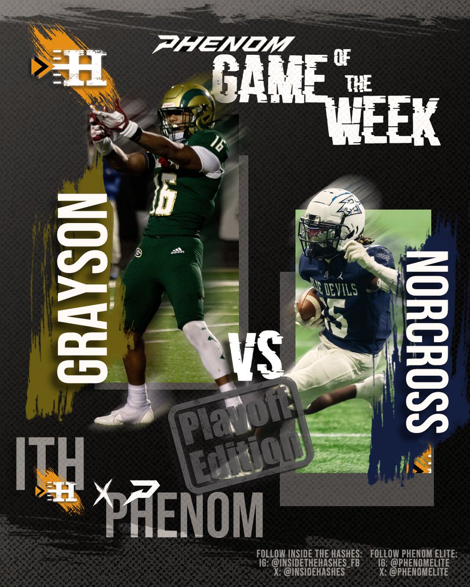 Inside The Hashes (@insidehashes) on Twitter photo ROUND 2 GA Playoffs. Phenom game of the week: Friday's matchup Featuring <a href="/grayson_fb/">Grayson Football</a> vs <a href="/Norcross_FB/">Norcross Football</a> ‼️
⭐️ITH will be out there tonight. The player of the game will win free Phenom Gear!!!
📅 Tomorrow, Nov. 22nd
⏰7:30pm
📍Grayson High School
<a href="/InsideHashes/">Inside The Hashes</a> x ROUND 2 GA Playoffs. Phenom game of the week: Friday's matchup Featuring <a href="/grayson_fb/">Grayson Football</a> vs <a href="/Norcross_FB/">Norcross Football</a> ‼️
⭐️ITH will be out there tonight. The player of the game will win free Phenom Gear!!!
📅 Tomorrow, Nov. 22nd
⏰7:30pm
📍Grayson High School
<a href="/InsideHashes/">Inside The Hashes</a> x