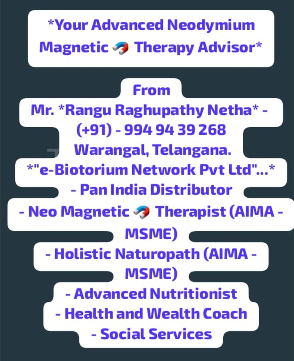 RaghupathiRangu's tweet image. హాయ్ మిత్రులారా, మాగ్నెటిక్ థెరపీ ప్రొడక్ట్స్‌ని ఉపయోగించి మీ రక్త ప్రసరణను మెరుగుపరుచుకోండి, ఆక్సిజన్ స్థాయిలను పెంచుకోండి, మీ శరీరం మరియు మనసును బలంగా ఉంచుకోండి
#Bioscience
#biotechnology
#biomagnetic
#nanotechnology #neomagnetic  #nanomagnetic #japantechnology #rrrmagneticteam