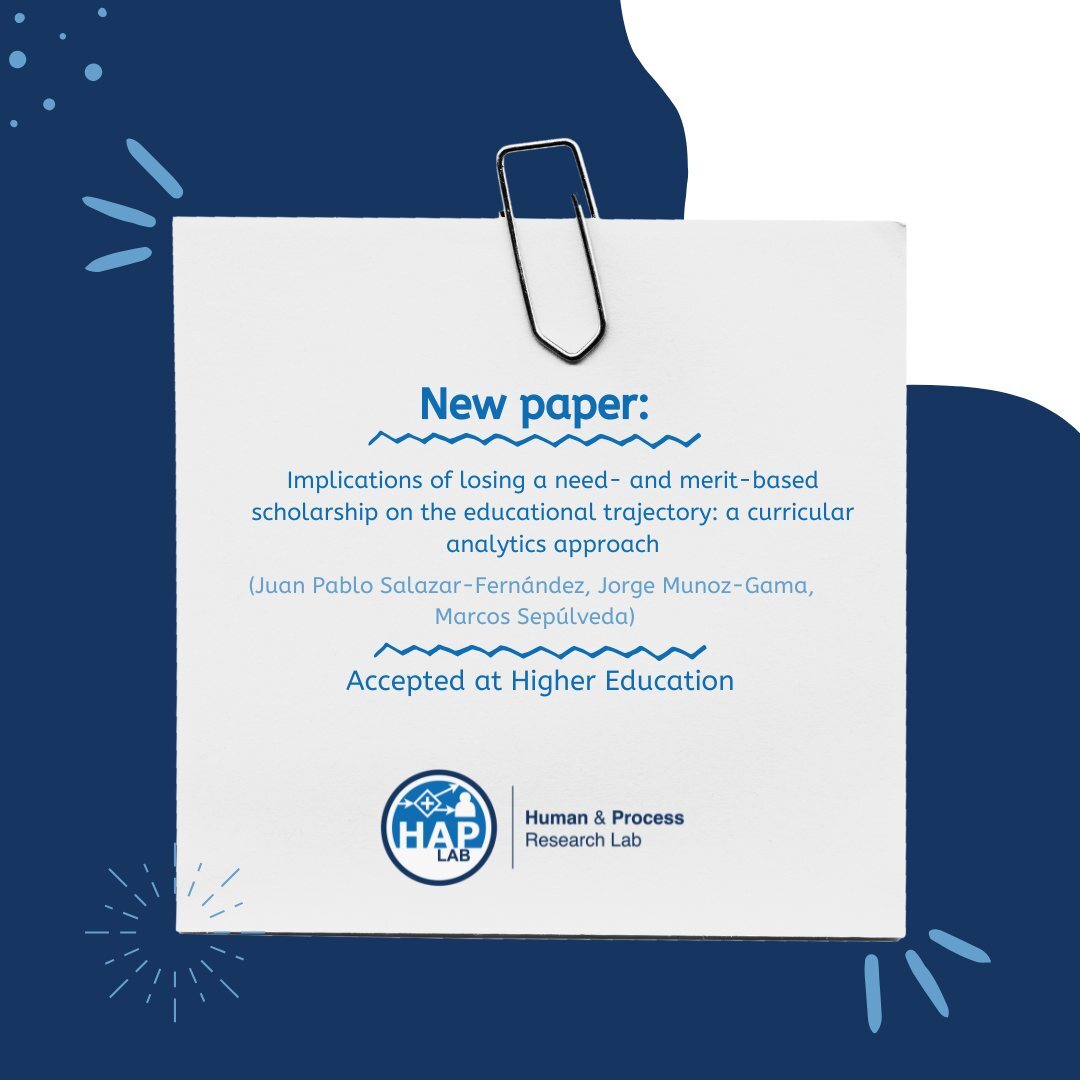 New paper! "Implications of losing a need- and merit-based scholarship on the educational trajectory: a curricular analytics approach", by Juan Pablo Salazar-Fernandez, Jorge Munoz-Gama, and Marcos Sepulveda, was recently published at Higher Education.
C… instagr.am/p/DCp9AOnP6EE/