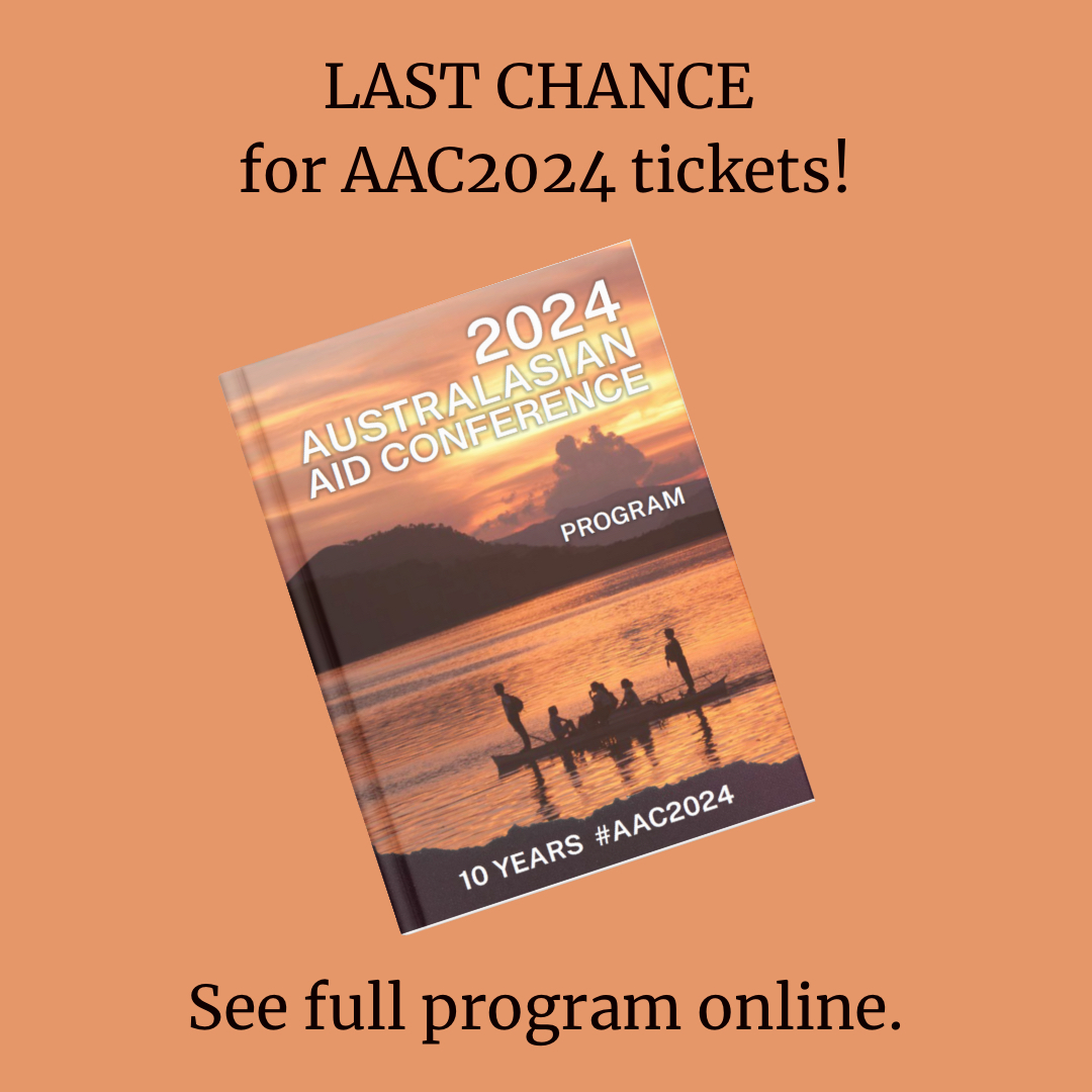 devpolicy's tweet image. Last chance to buy AAC2024 conference tickets! 🎟️ Explore the full program online. 📖

Conference tickets:
events.devpolicy.org/20241203

Australasian AID Conference Program:
events.devpolicy.org/20241203-progr…

❗Dinner tickets already sold out.

#AAC2024 #AidandDevelopment 

@asia_foundation