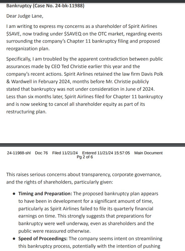 PlatnumSparkles's tweet photo. $SAVEQ shareholders trying to object to the ch11 plan that will cancel their shares https://t.co/zObmb2zc4m