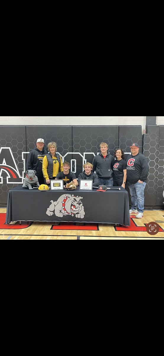 AlgonaBaseball's tweet photo. Really proud of our guys @SlagleTate @AidenUlrich2 for their signing to play baseball at Central College and the University Of Iowa.  It’s A Great Day To Be A Bulldog. https://t.co/8PMXqrDIA2