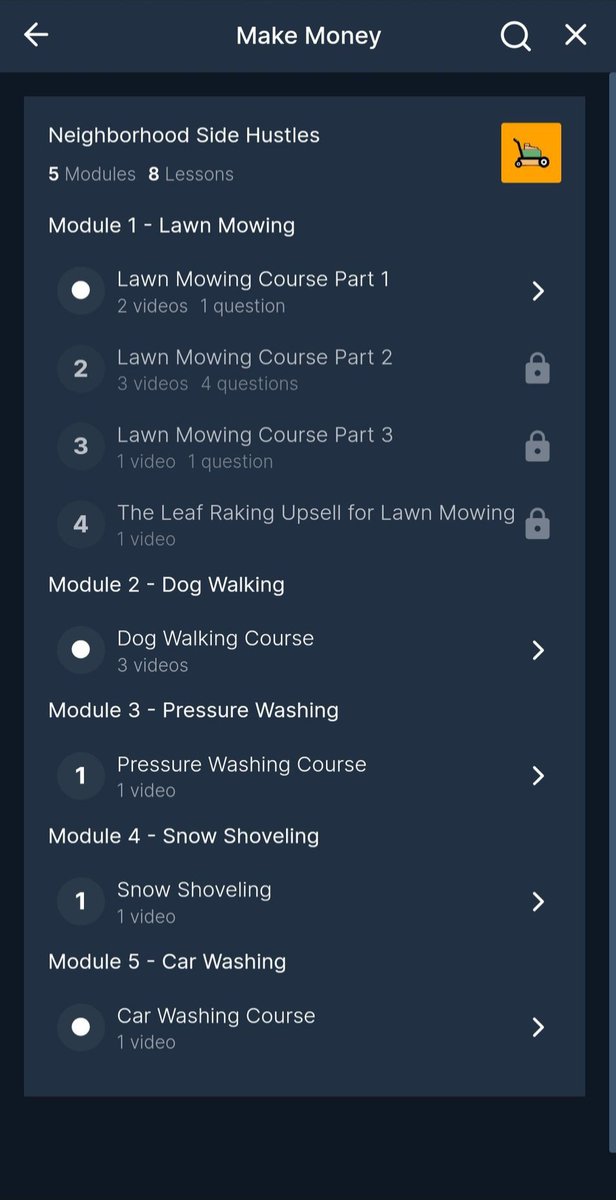 Gadget440's tweet photo. 🚨🚨 ANDREW TATE'S HUSTLERS UNIVERSITY WILL MAKE YOU RICH...

By teaching you how to mow lawns, walk dogs, rake leaves, and shovel snow. And no, this screenshot is not satire. This is in Hustler's University/The Real World. https://t.co/GqmYf53TGG