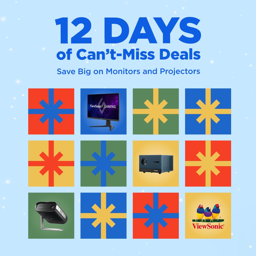 VSGamingUSA's tweet photo. Get a jump on your holiday shopping with 12 days of Can’t-Miss Deals from ViewSonic. Enjoy super-sized savings on everything from best-in-class gaming monitors to portable smart LED projectors.

*Limited to purchases made in the United States*

Shop now: https://t.co/CTTbOlx3y4 https://t.co/bmRLxL8gD8