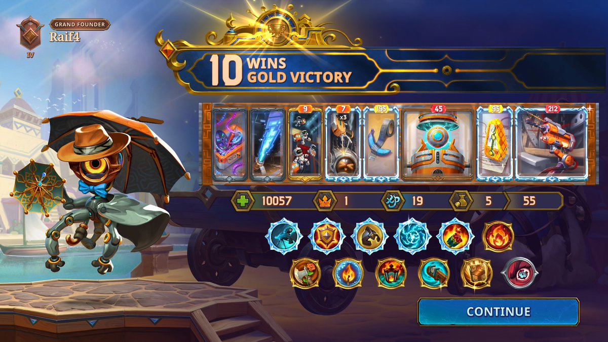 Raif4OnTwitch's tweet photo. This run started out disastrously with 4 losses, then somehow morphed into this giga-drill build @PlayTheBazaar https://t.co/J4VngEFiSb