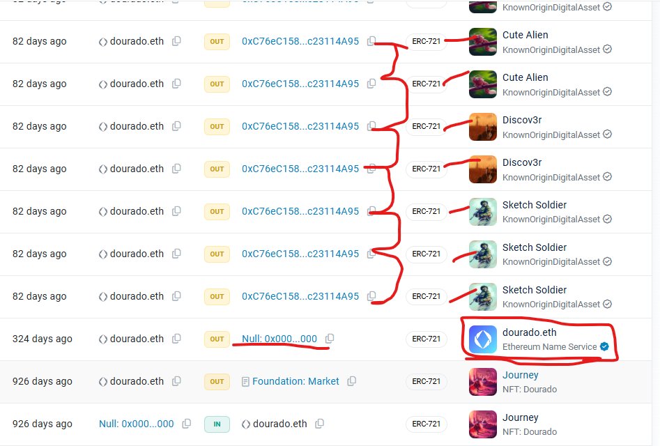 NFT fam, How are you?

I want to share with you to take care with your ENS domain <a href="/ensdomains/">ens.eth</a> . Because someone registered my name dourado.eth and Stole 37 NFTS from Opensea, Makersplace and KnownOrigin. Keep attention if you have this domains.

Just to help you for future scams