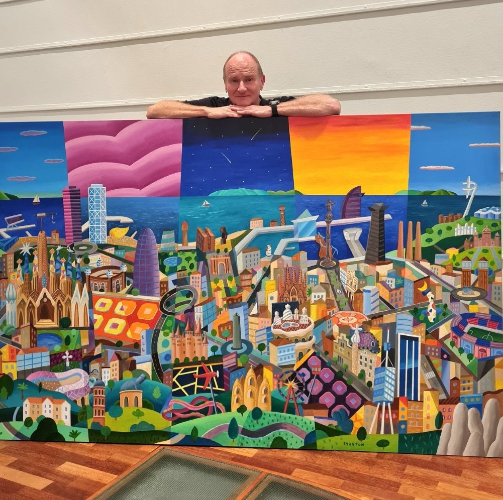 galeriabarnadas's tweet photo. Últimos días para visitar la exposición individual de #PhilipStanton, artista norte americano afincado desde hace más de 30 años en Barcelona y que pinta la ciudad más divertida y colorista. https://t.co/zO9NepGqFm