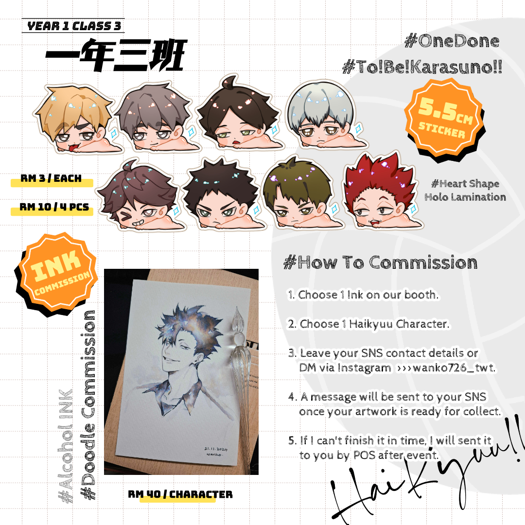 miss_bibu's tweet photo. 🏐 Haikyuu Catalog 🏐
✨RT is much appreciated ✨

Hi guys, we will be boothing this Saturday at To!Be!Karasuno!! event, see you there! 💕

📍 Citta Mall, Petaling Jaya
✨ Boothmates: @wanko726_twt @sharoon03_  @JehK_ccpancake 
✨Online Order can dm me .

#haikyuufanart #haikyuuart