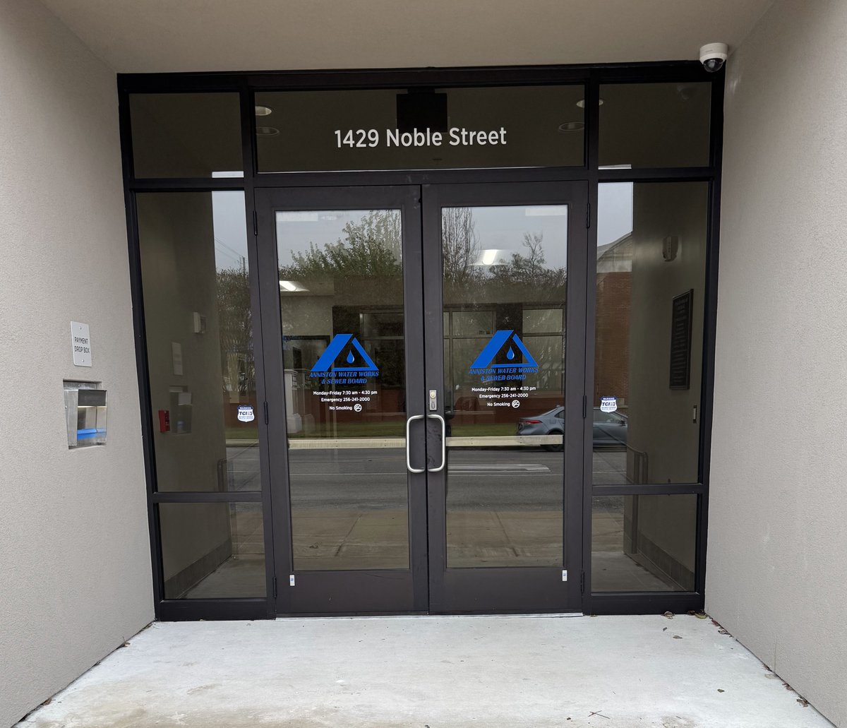 AnnistonWater's tweet photo. We're moving.  Beginning Monday, November 25th you'll find us at 1429 Noble Street (SE corner of the 15th and Noble intersection).  We hope you'll find the new location's parking and drive-thru safer and more convenient.  The entrance and payment drop box are located on Noble St. https://t.co/bVXrumlvvi